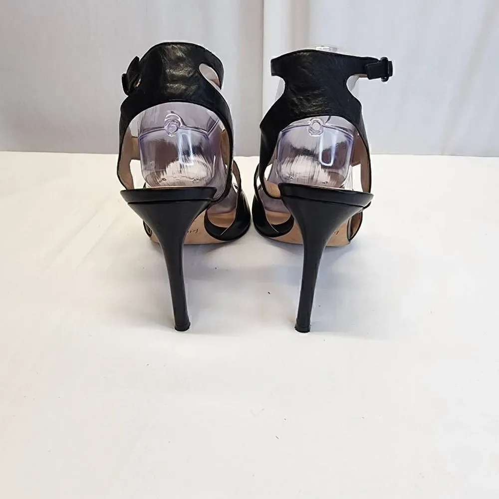 Bettye Mueller Black Leather Pumps Cut Out Ankle Strap Size 9.5